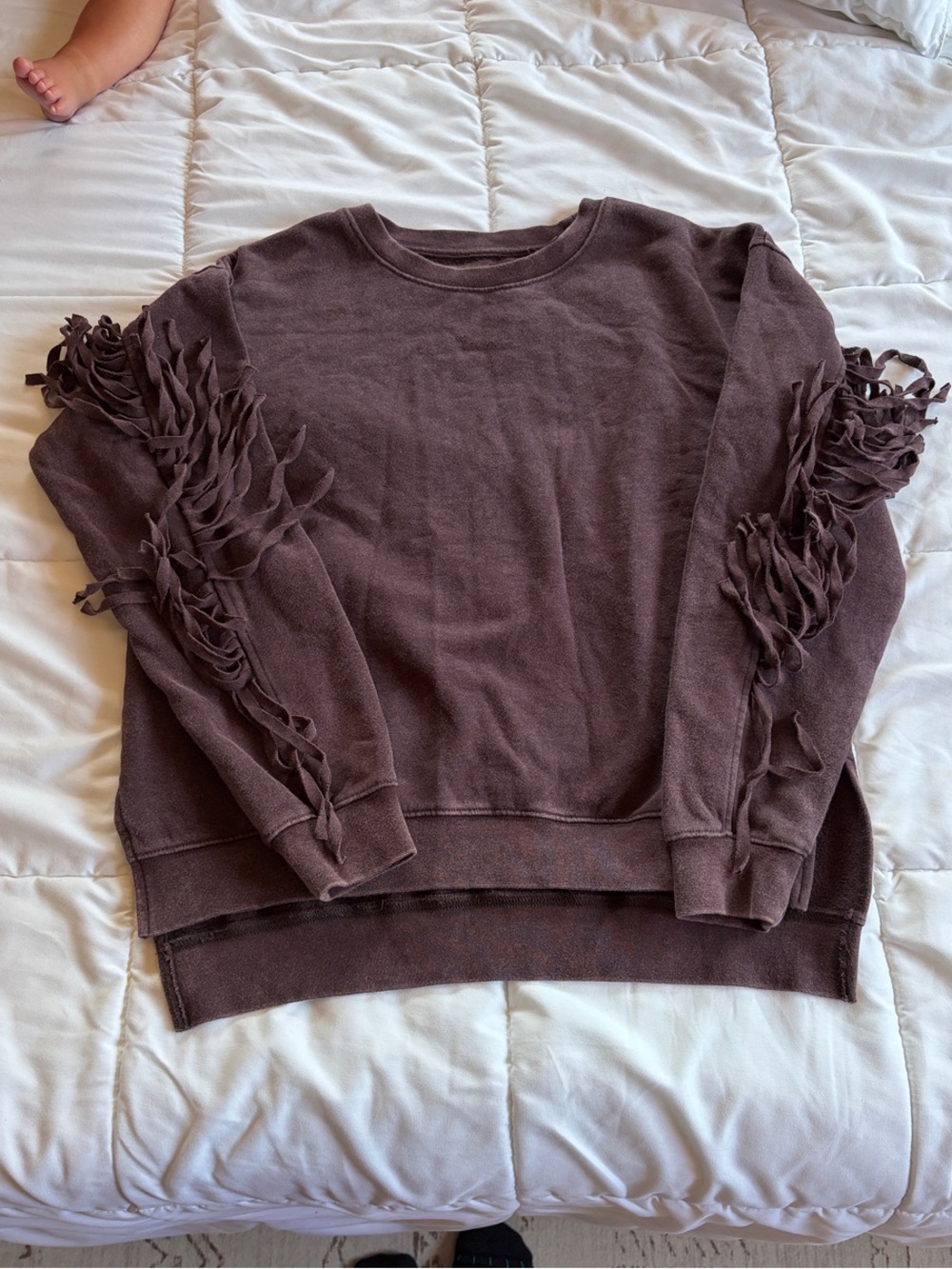 Shyanne Brown Fringe Sleeve Sweatshirt